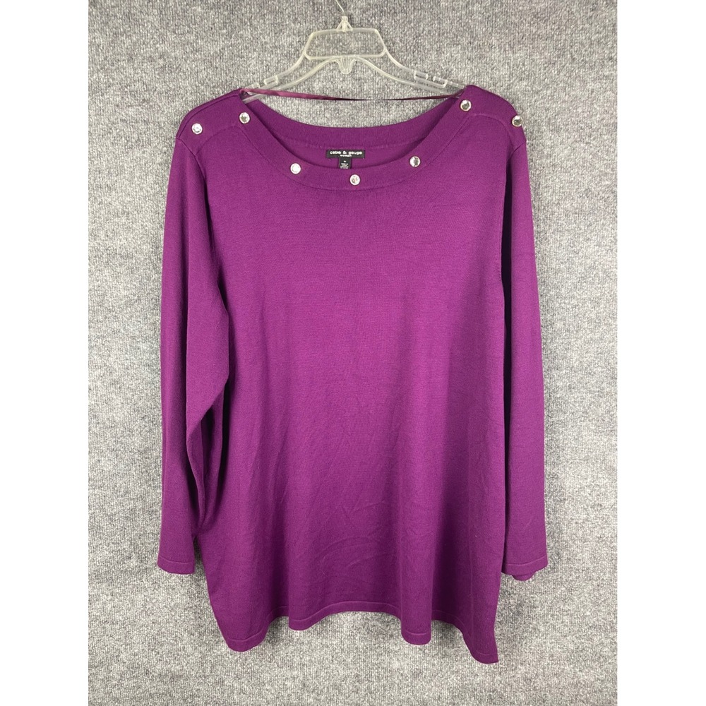 Cable & Gauge Knit Top Women's 3X Purple Grommet Boat Neck Fall
